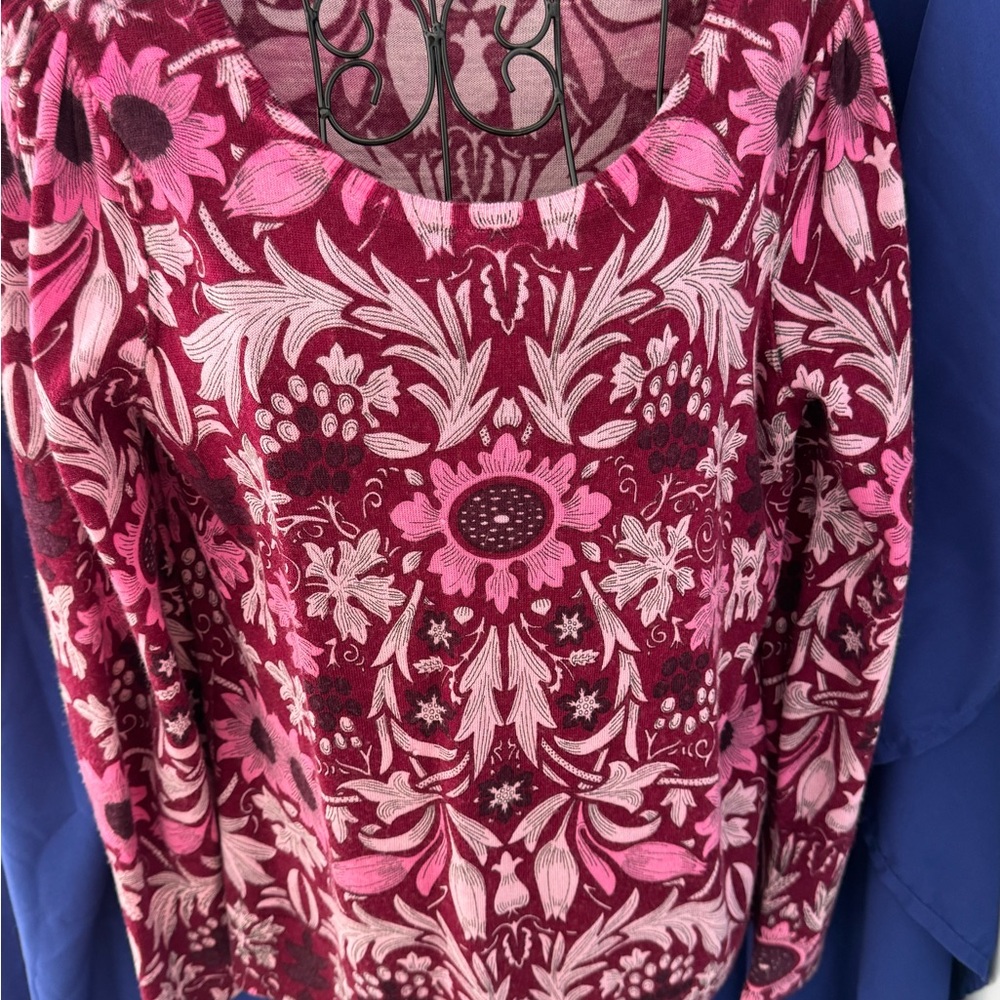 Talbots Burgundy and Cream Floral Wool Top